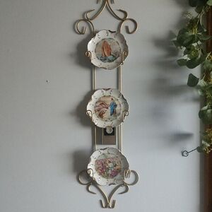 Vintage Decorative Plate Trio with Gold Accents
